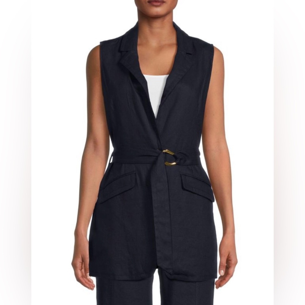 NWT Ellen Tracy Linen Blend Belted Vest